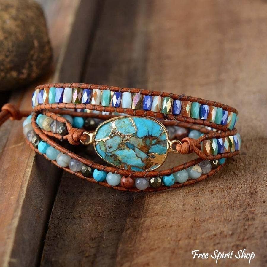Natural Turquoise &amp; Jasper Wrap Bracelet