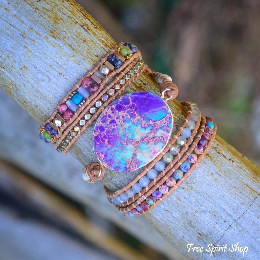 Handmade Purple &amp; Turquoise Jasper Wrap Bracelet