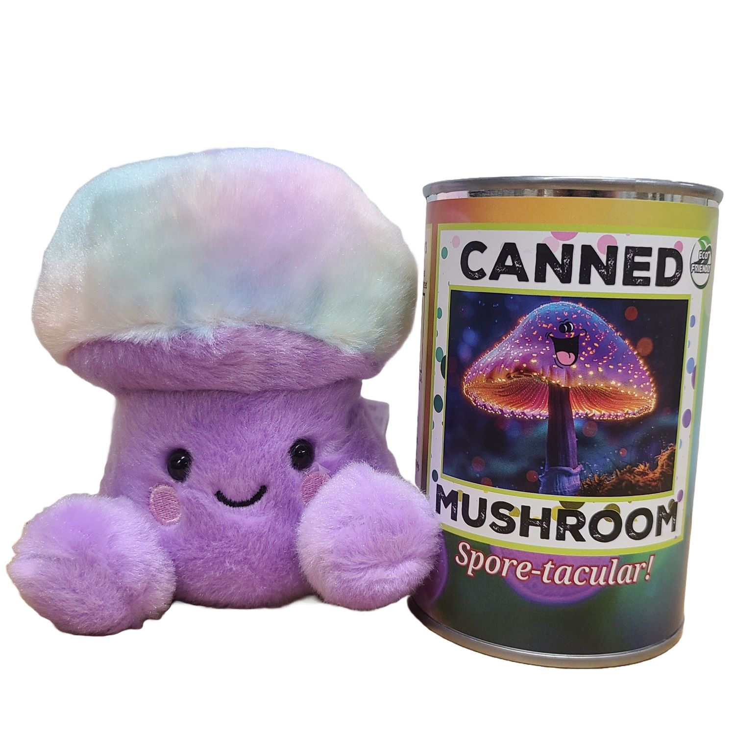 Canned Mushroom - Ombre Rainbow Mushroom Plush Gift w/Jokes: Pop Top Lid