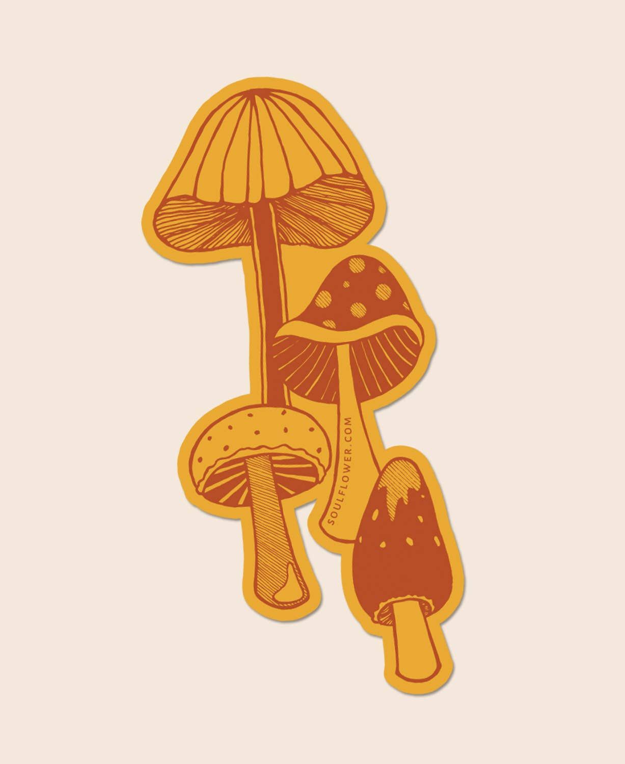 Retro Mushrooms Sticker - Mushroom Stickers