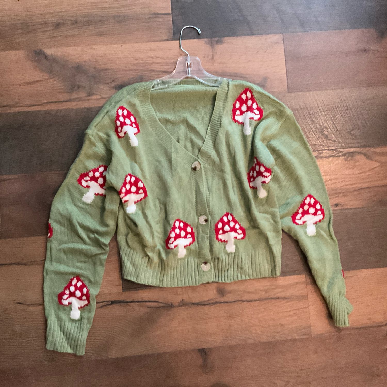 Green mushroom pattern cardigan