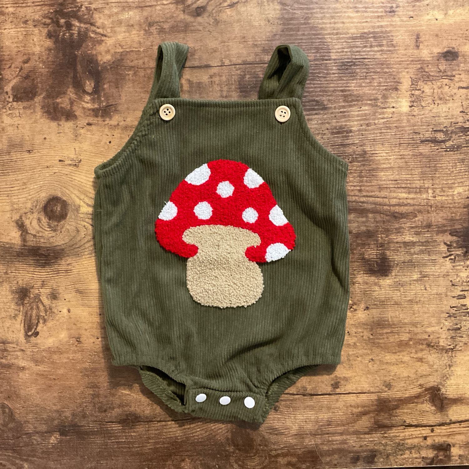 Green Corduroy mushroom onesie
