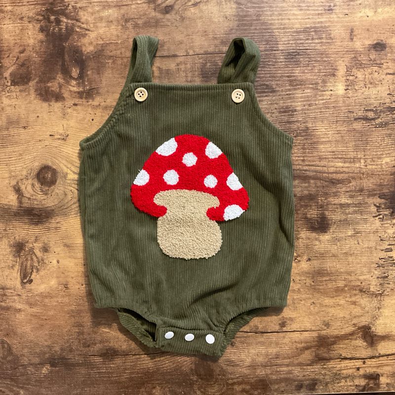 Green Corduroy mushroom onesie
