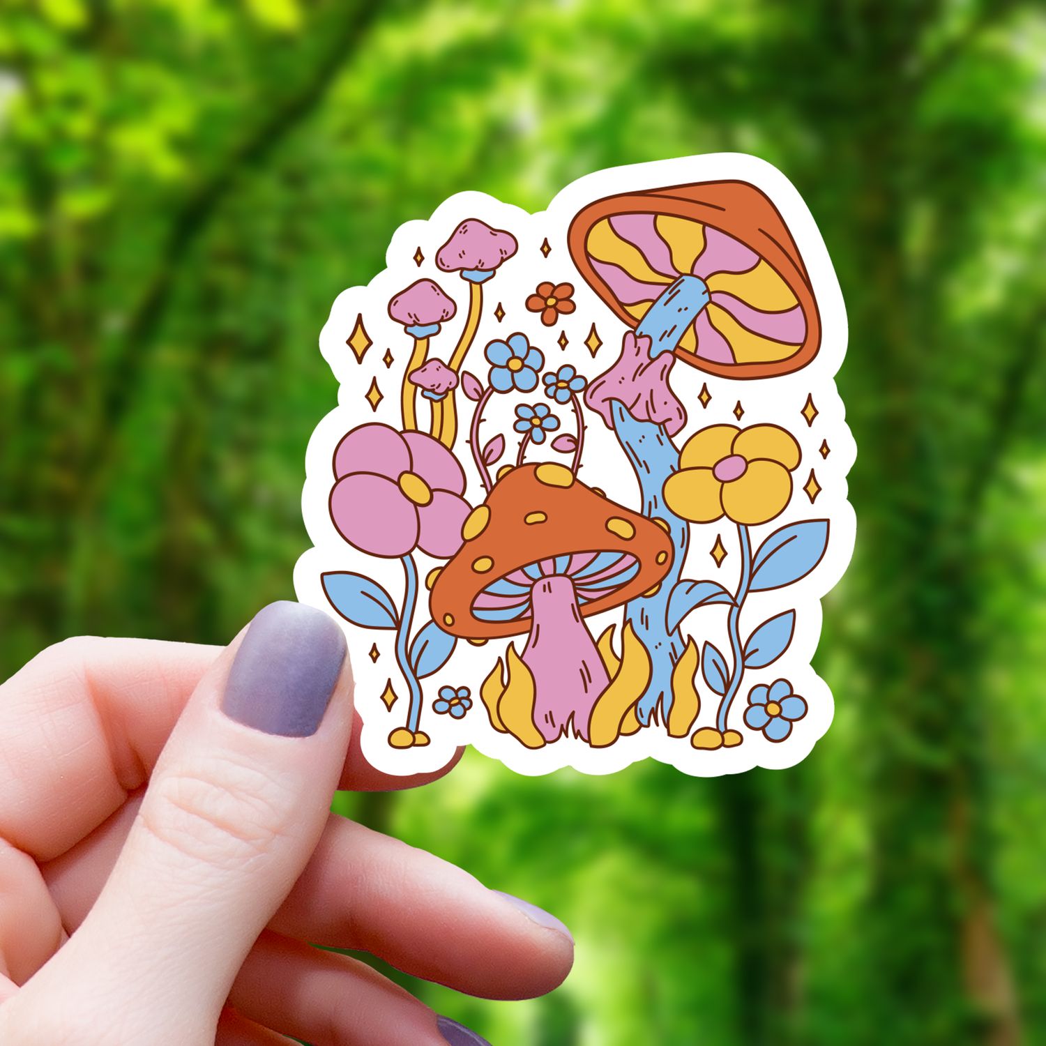 Groovy Mushrooms Colorful Sticker - 3&quot;