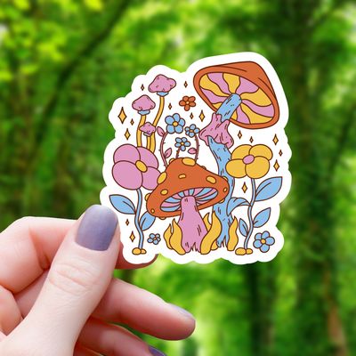Groovy Mushrooms Colorful Sticker - 3&quot;
