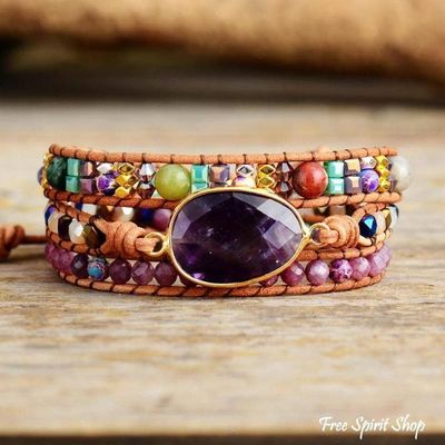 Natural Amethyst &amp; Lepidolite Wrap Bracelet