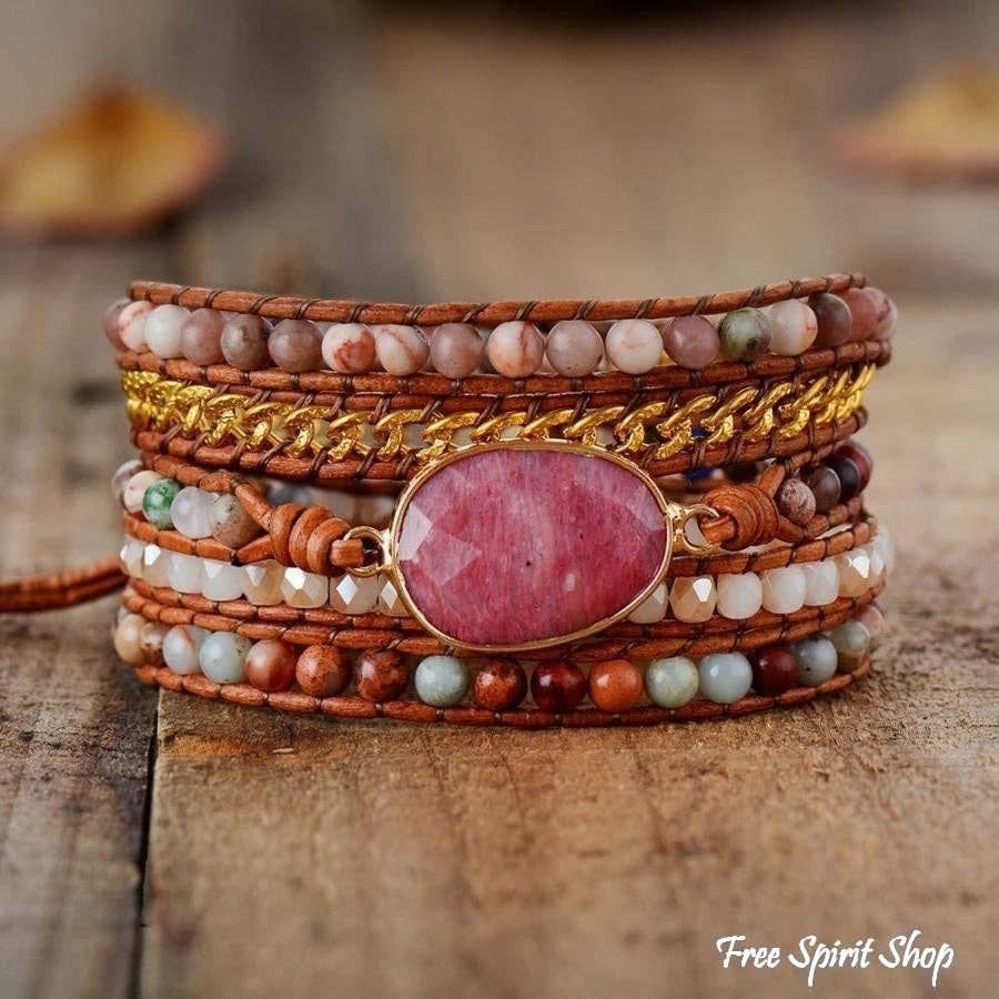 Rhodonite King Jasper &amp; Pink Aventurine Wrap Bracelet