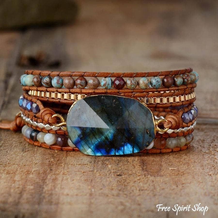 Labradorite Agate &amp; Jasper Wrap Bracelet