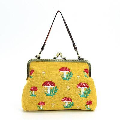 Mushrooms Kisslock Bag: Yellow