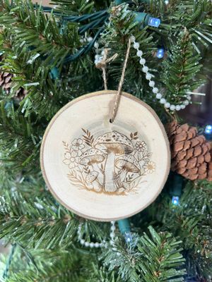 Mushroom Christmas Ornament, Mushroom and Flowers