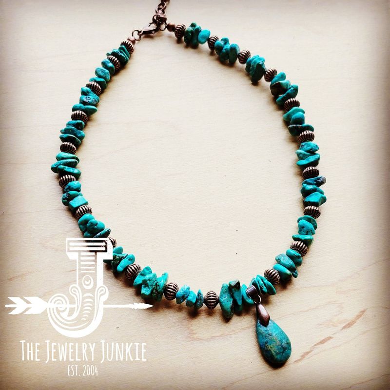 *Genuine Turquoise Necklace w/ Natural Teardrop Pendant 256L: Turquoise
