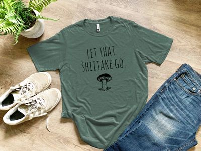 Let That Shiitake Go - Funny Men's Tee - Mushroom, Yoga: Pine (Black Ink), Small