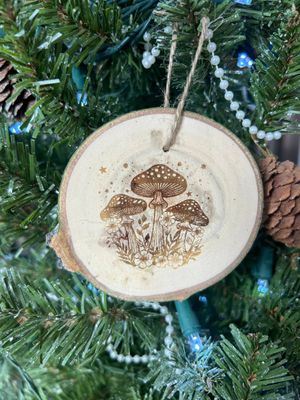 Mushroom Christmas Ornament, Mushroom and Stars