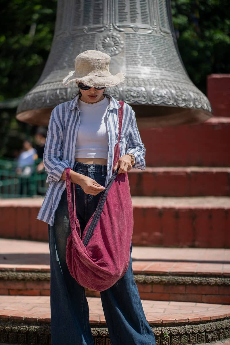 Earth Divas - Deep Red Oversized Boho Sling Bag