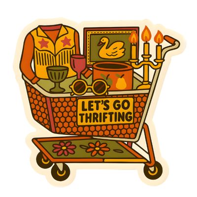 inviting affairs paperie - Let’s Go Thrifting Vintage Shopping Cart Sticker
