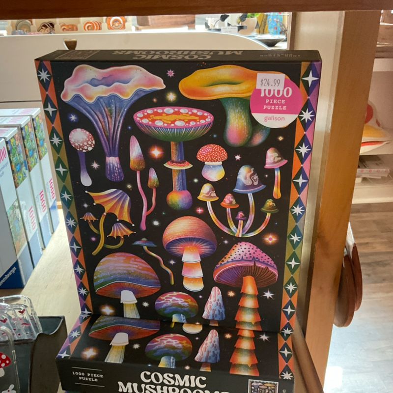 Galison Cosmic Mushrooms – 1000 Piece Jigsaw Puzzle Featuring Retro Inspired Illustration of Galactic Mushroom Artwork