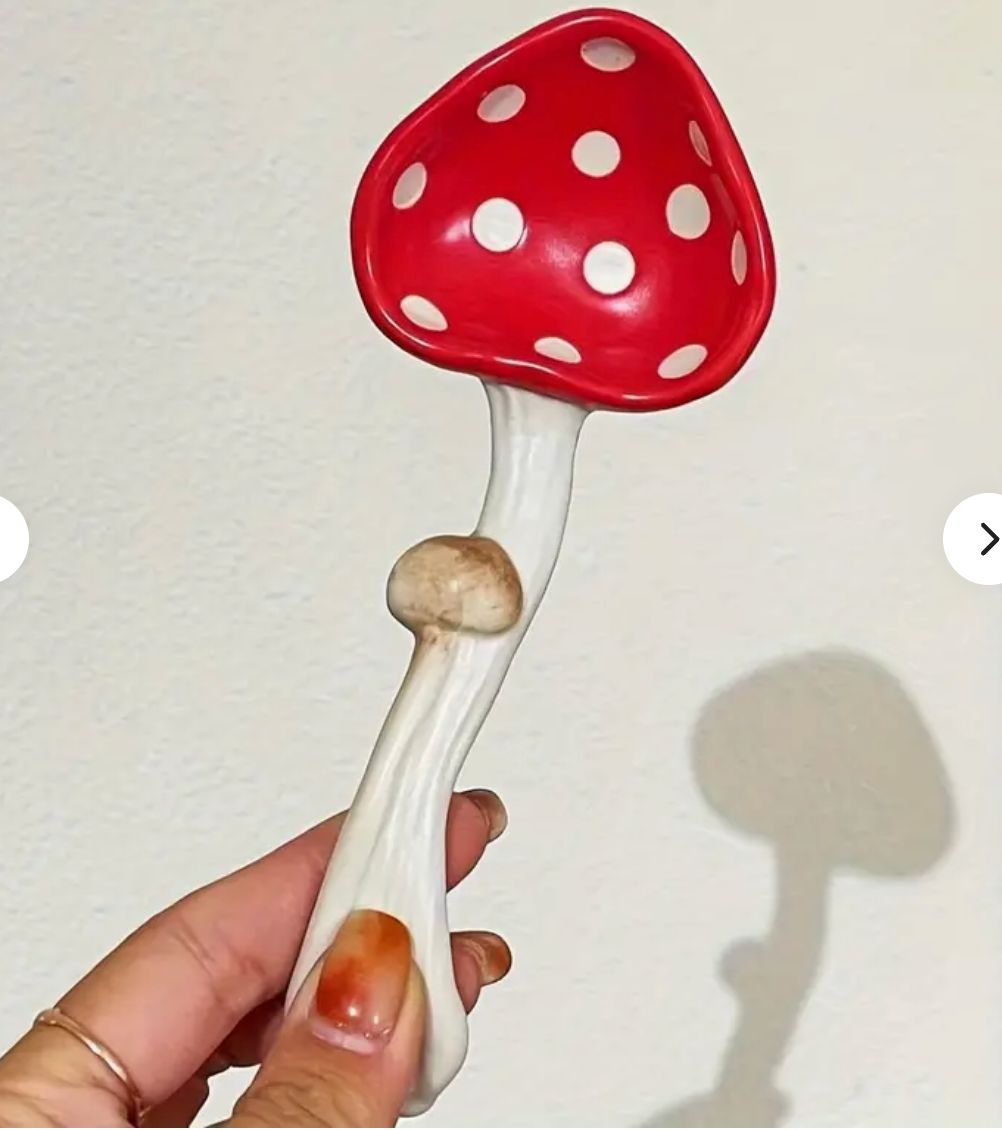 Red Ceramic Mushroom Spoons