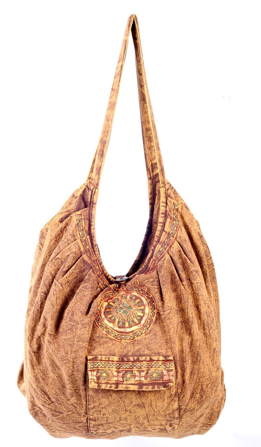Earth Divas -  Light Brown Stonewashed Cotton Duffle | Embroidered
