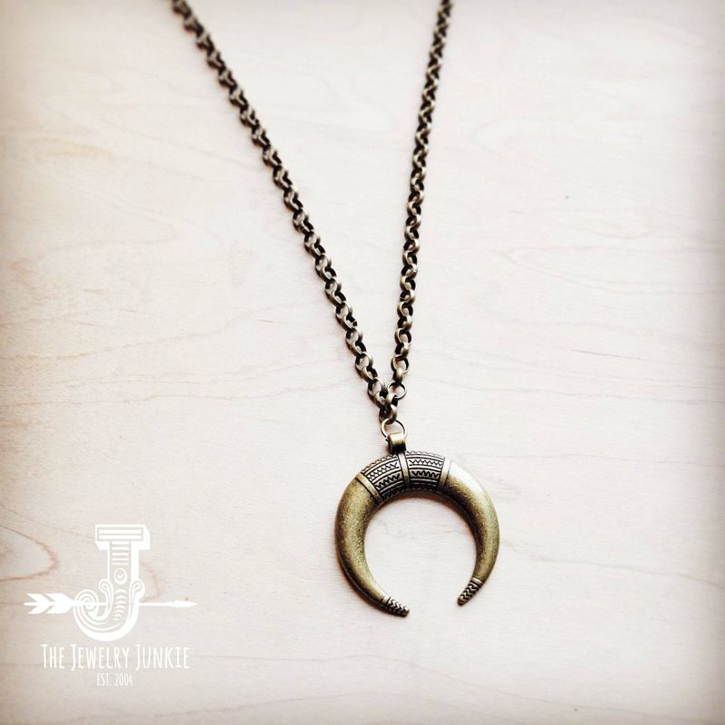**Long Antique Gold Chain Necklace w/ Crescent Pendant  258ag: Style 1