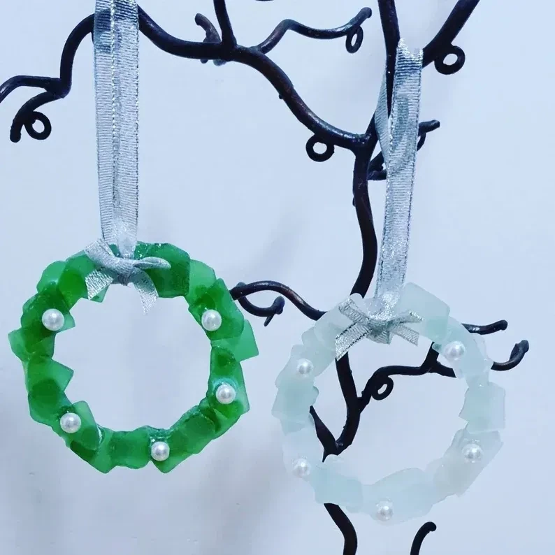Sea glass Mini Wreath hanging Tree Decoration
