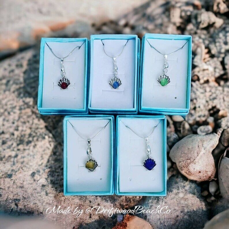 Seaglass Scallop Shell Necklace