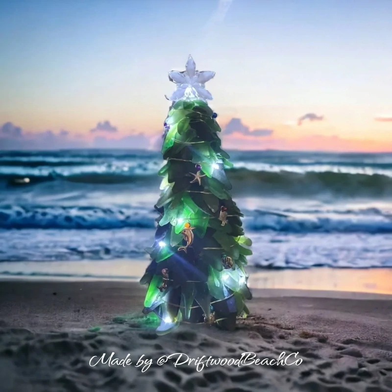8" Emerald Green Seaglass Christmas Tree