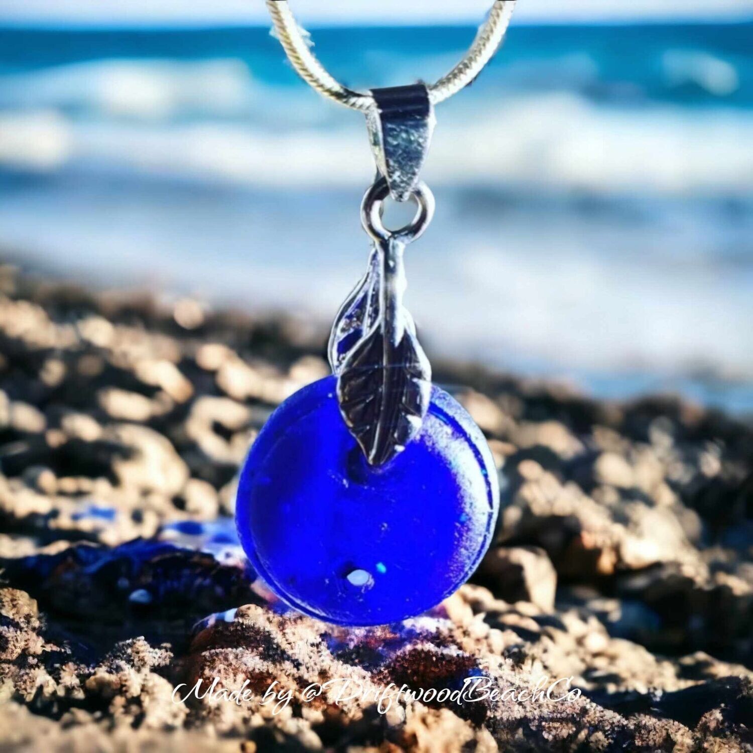 Blue Seaglass Button Necklace