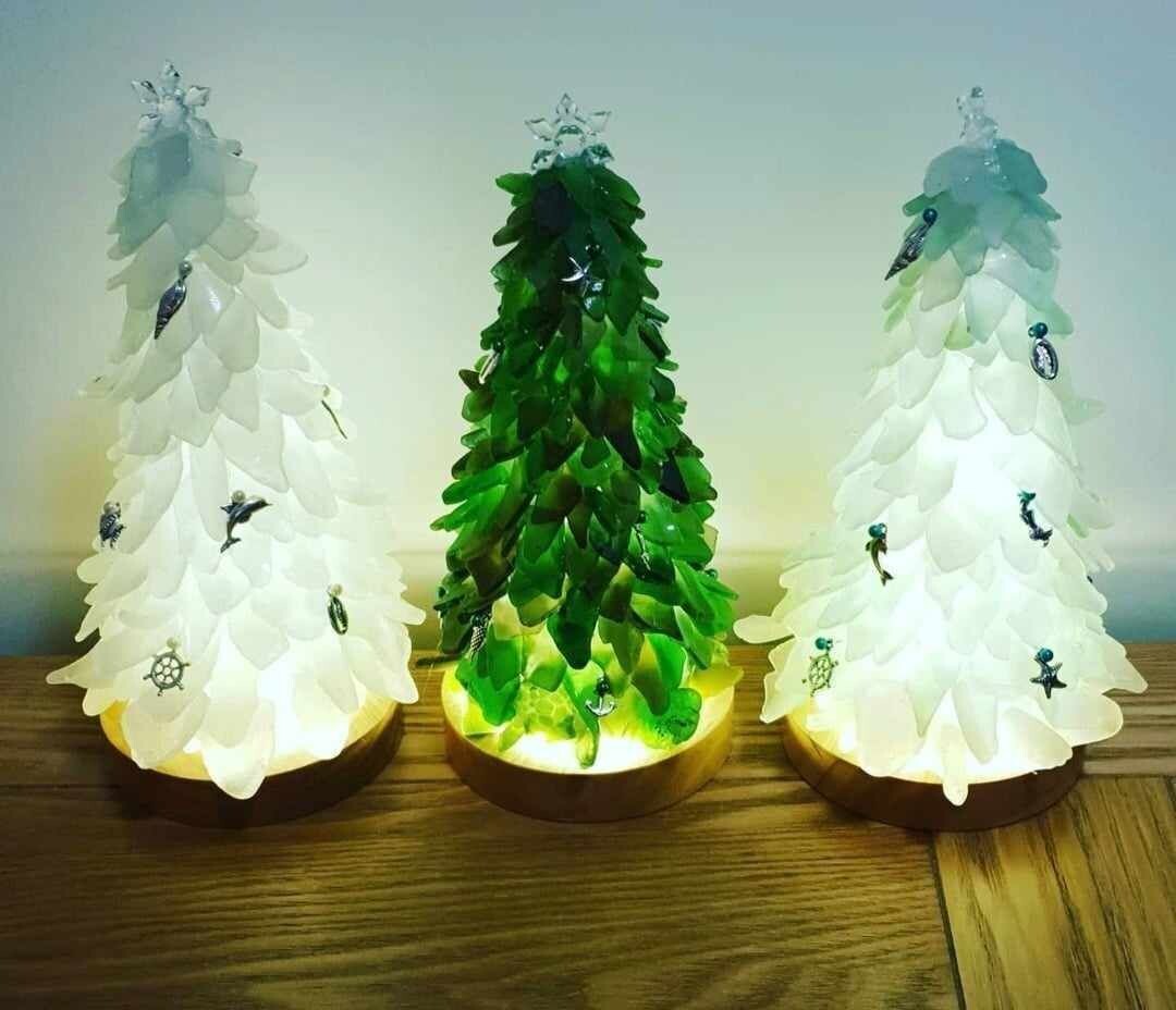 Light-up Sea glass Tree on LED lamp Base