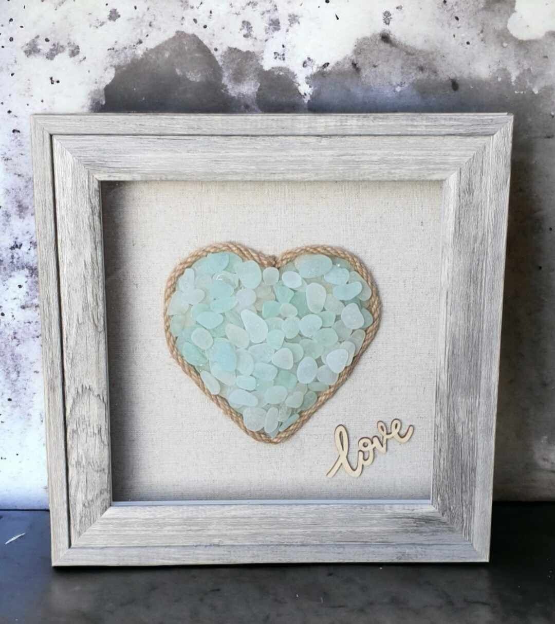 Sea glass Heart in a Grey Box Frame