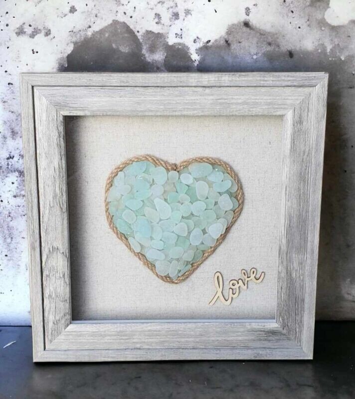 Sea glass Heart in a Grey Box Frame