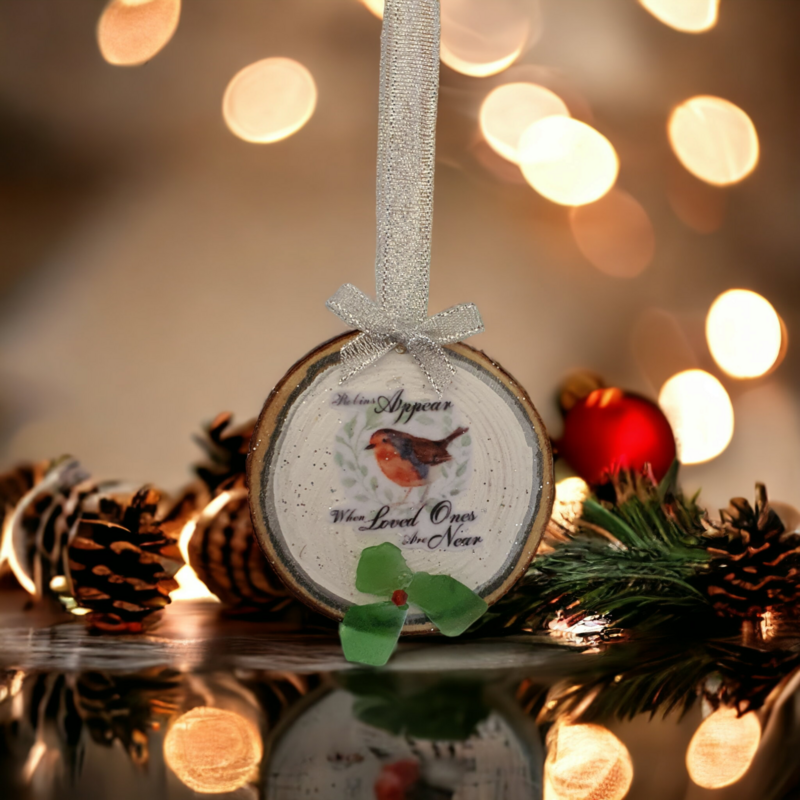 Driftwood Christmas Ornament with a Robin