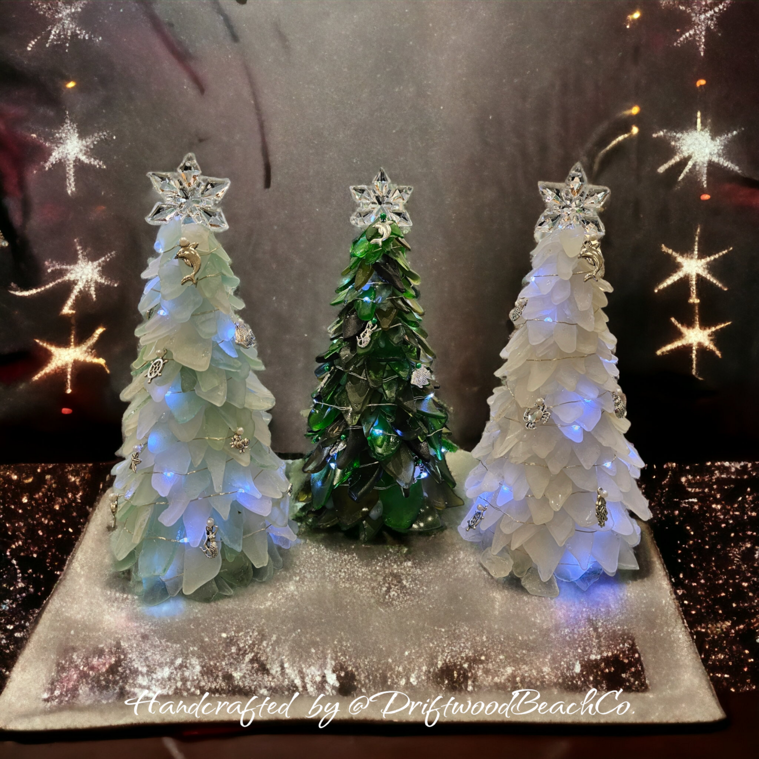 Sea glass Christmas Tree with Lights & Sea life Charms