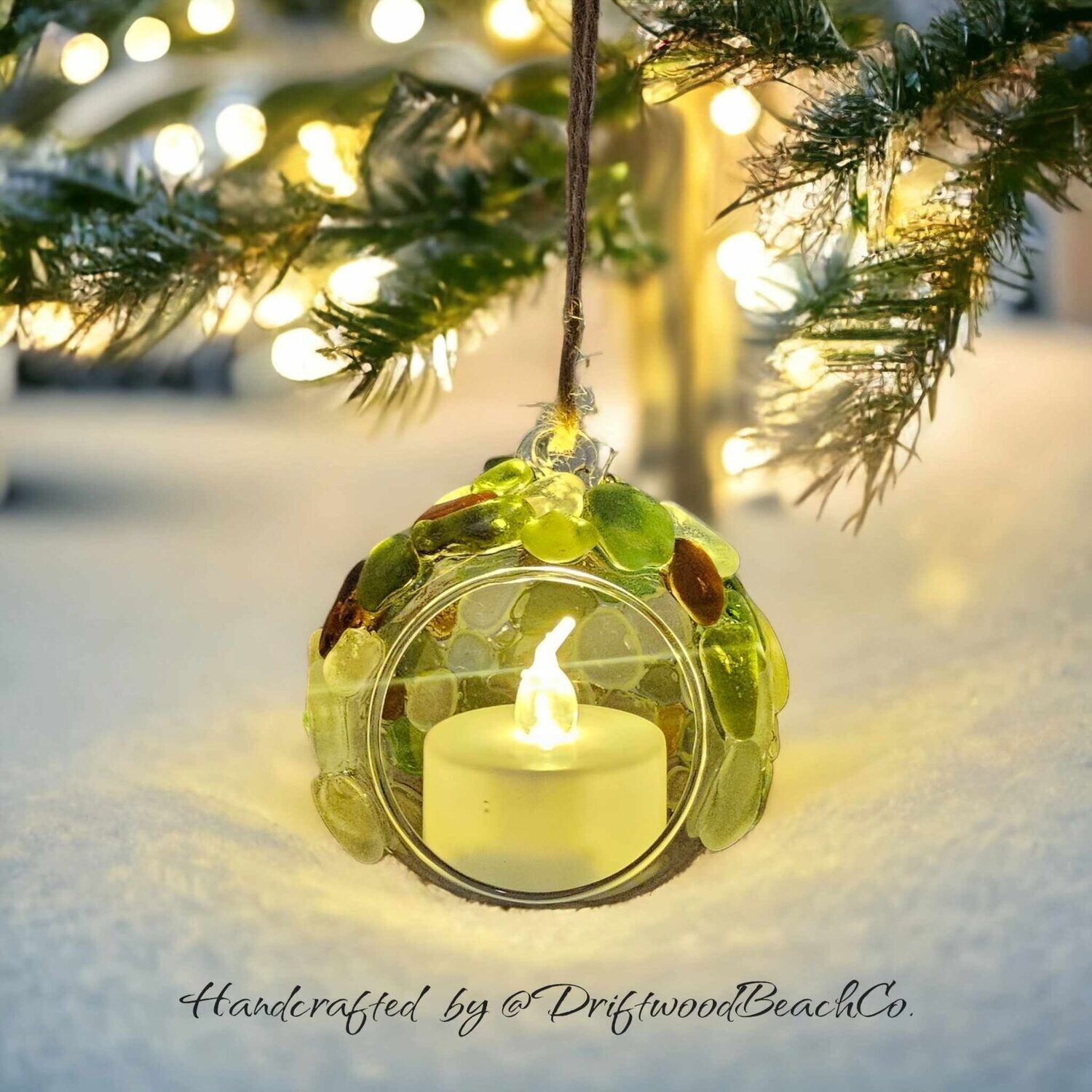 light-up seaglass Christmas Tree ornament hanging T-Light holder