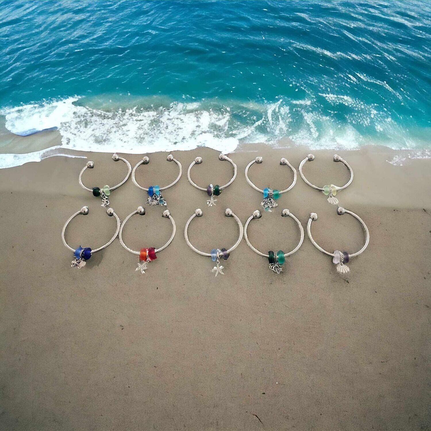 Bangle with Sea glass charms and a Sea life spacer