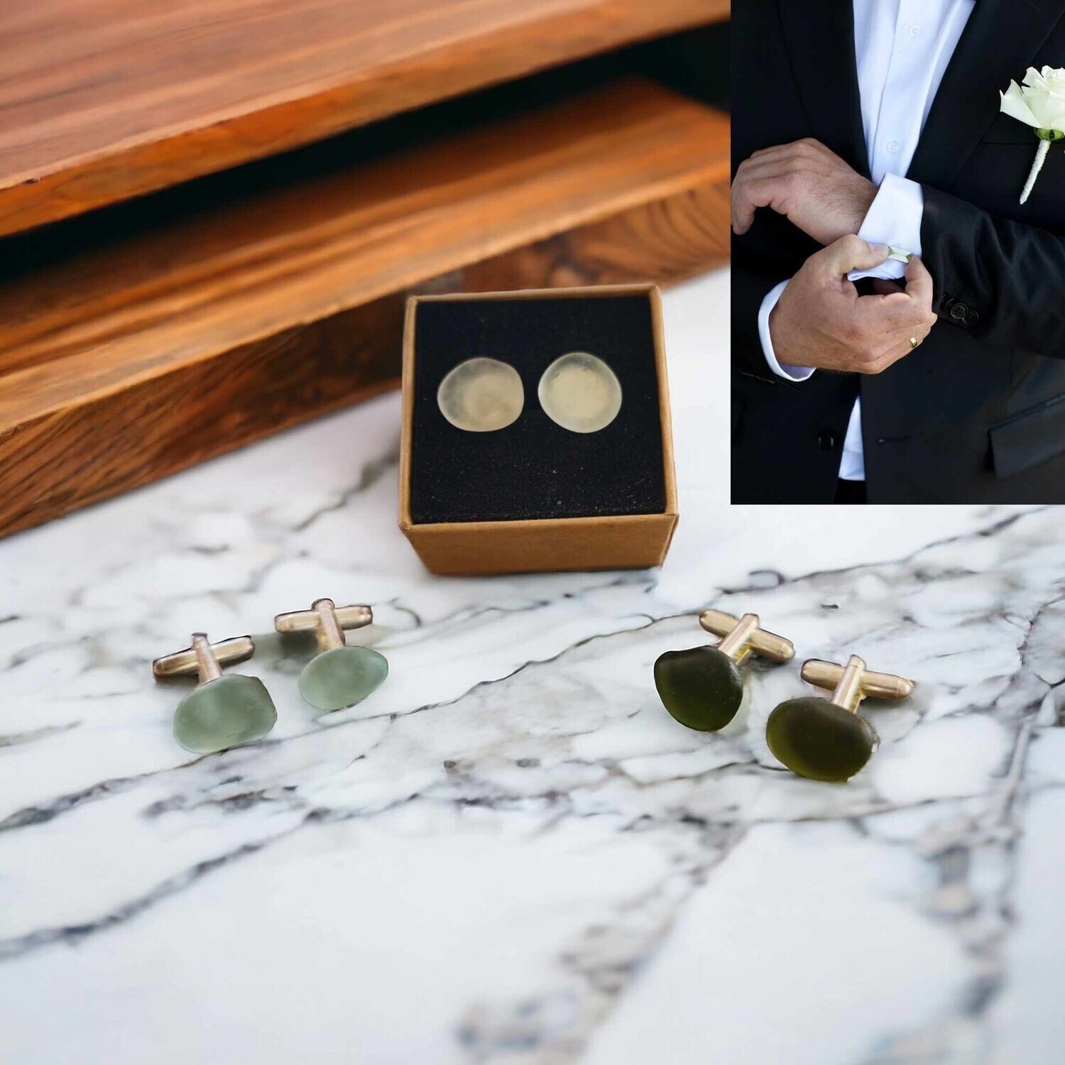 Seaglass Cufflinks for groom or groomsmen