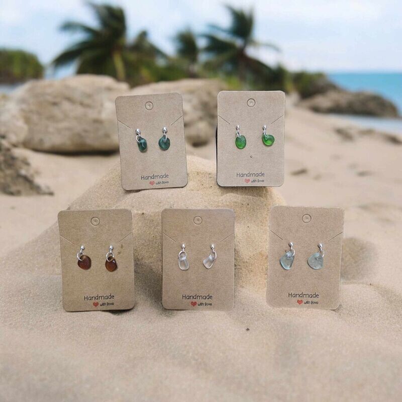 Seaglass Earrings small Stud with drop