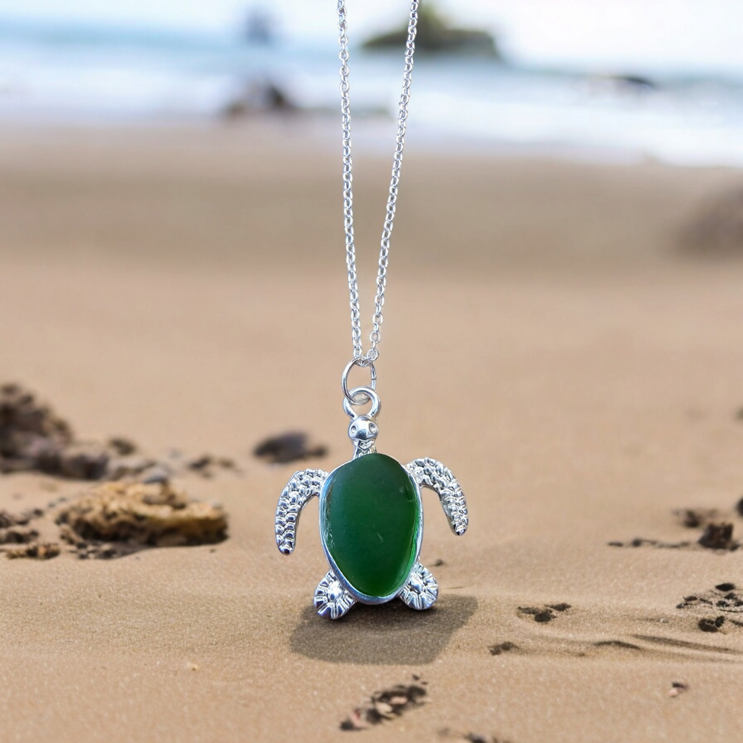Green Seaglass Sea Turtle Pendant