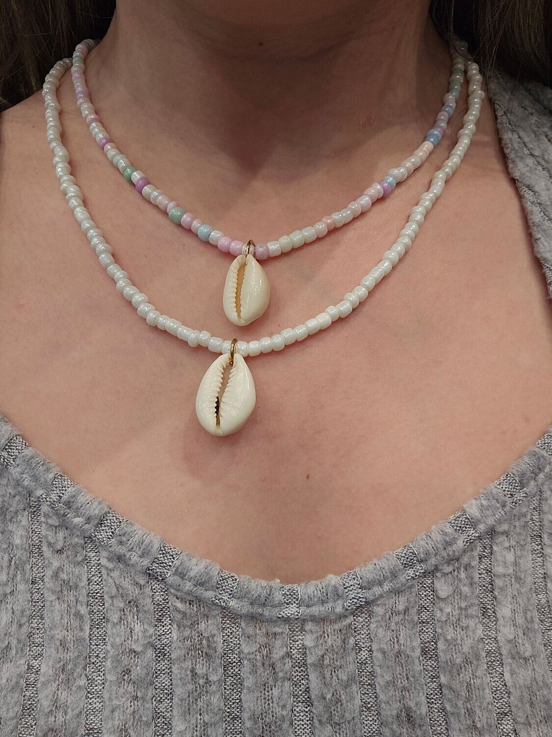 Handmade beaded cowrie shell necklace