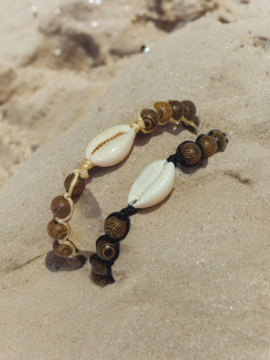 Handmade adjustable beaded cowrie shell charm bracelet/anklet.