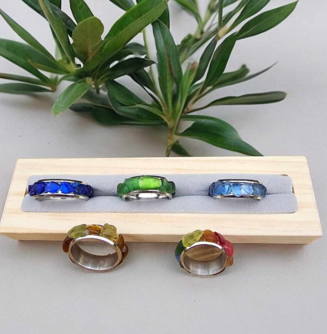 Stainless Steel Seaglass Inlay Ring