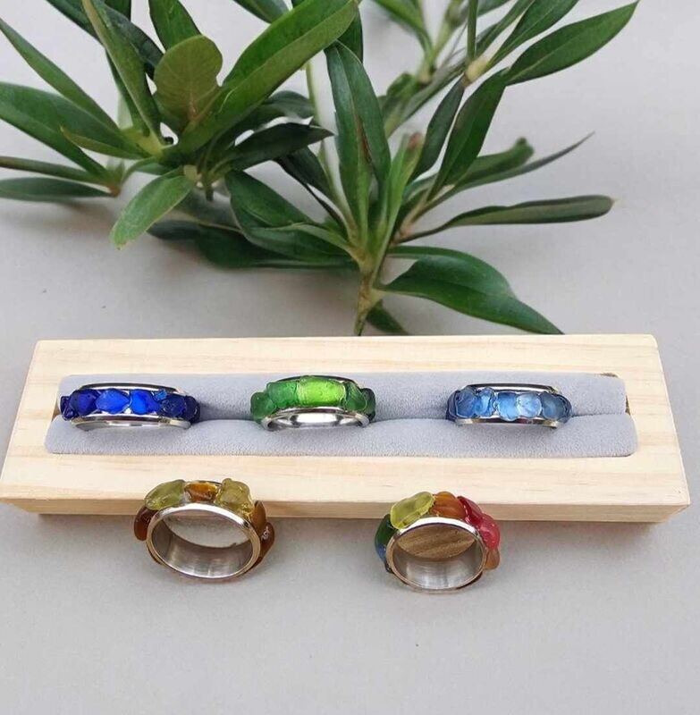Stainless Steel Seaglass Inlay Ring