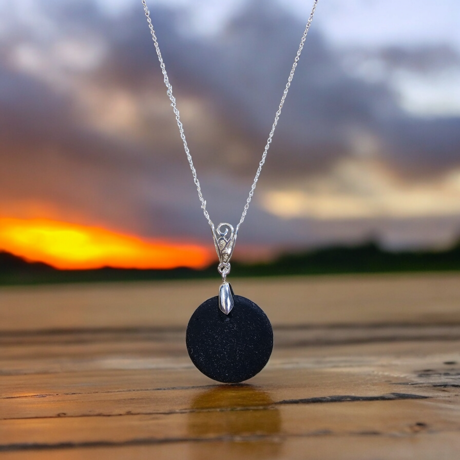 Rare Solid Black Seaglass Necklace