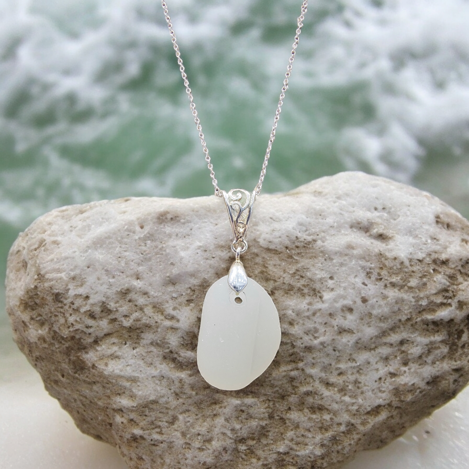 Rare Milky White Seaglass Necklace