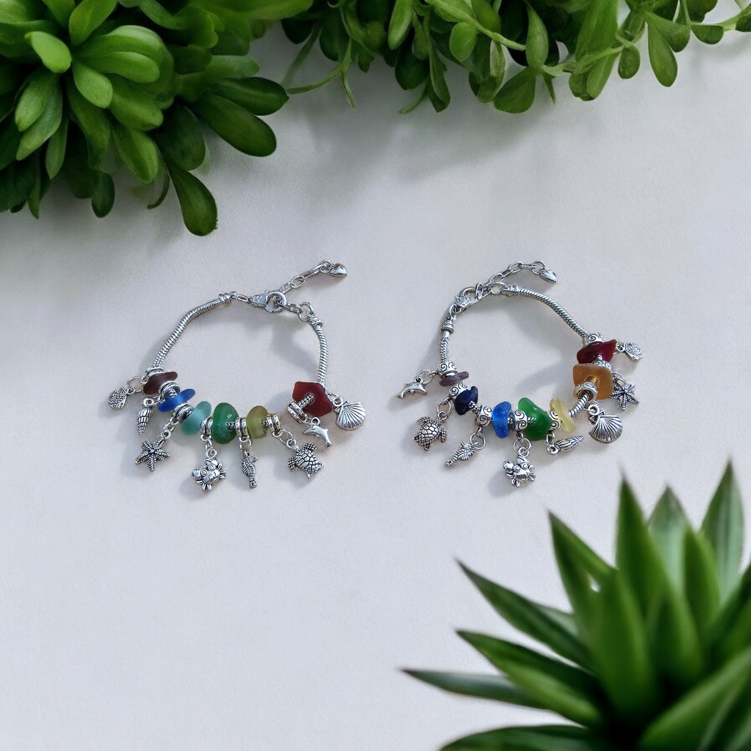 Multi Coloured Seaglass Charm Bracelet