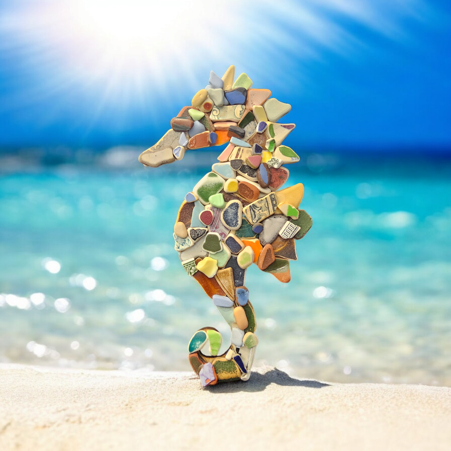 Colourful Vintage Beach Pottery Seahorse Wall Hanging