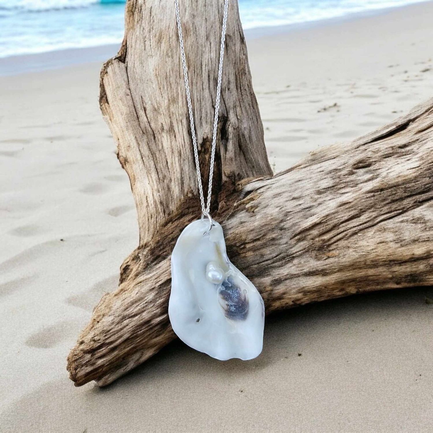 Whitstable Oyster Shell Necklace with Fresh Water Pearl