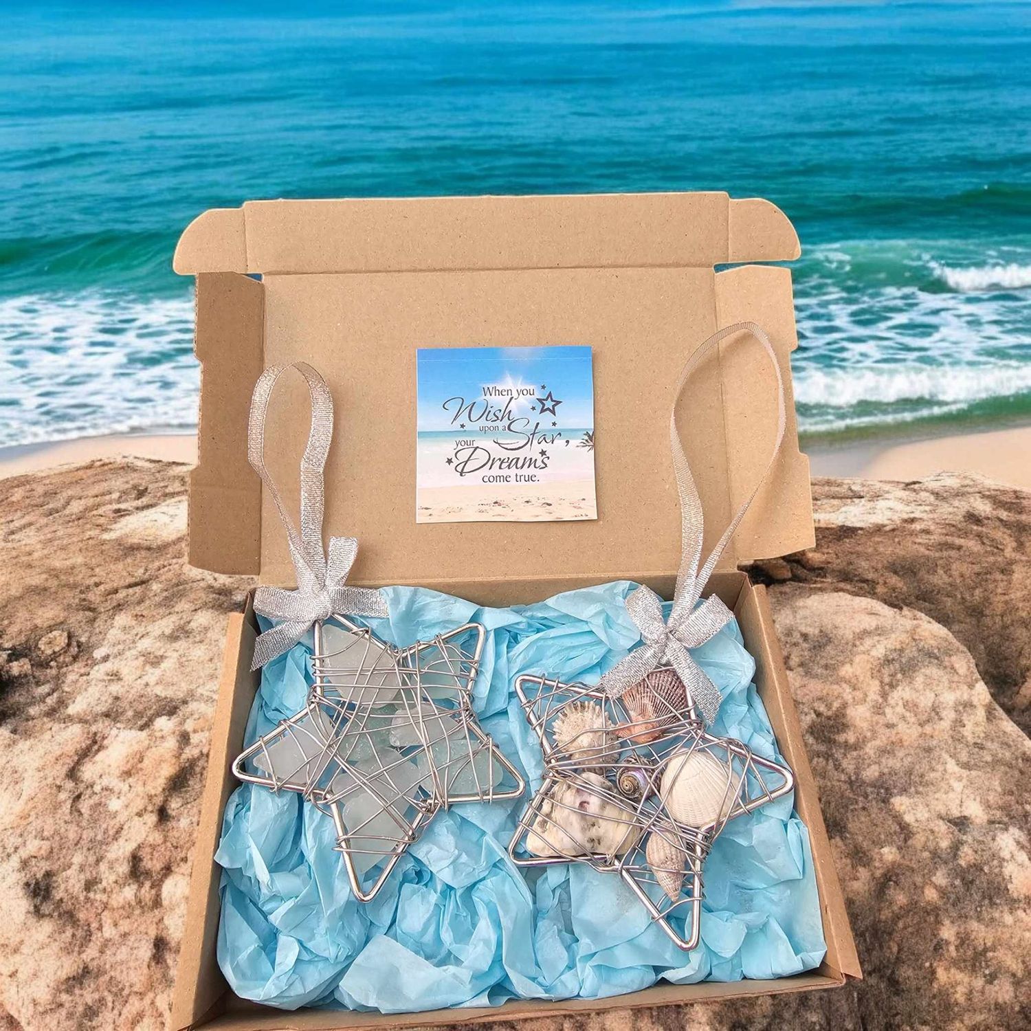 When You Wish Upon a Star – Seaglass & Seashell Ornament Set