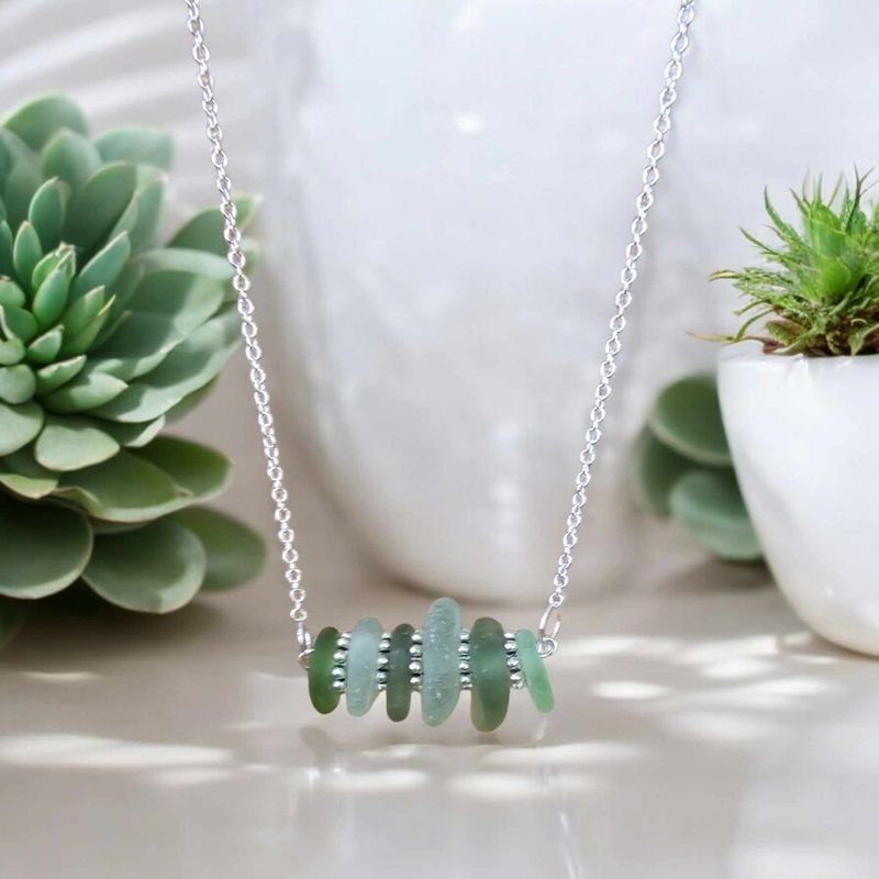 6 Stack Seaglass Necklace on 925 Sterling Silver Chain