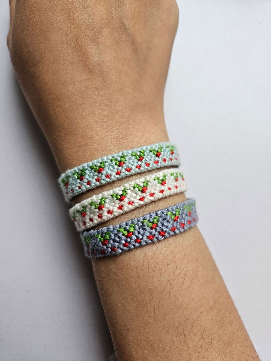 Handmade festive holly friendship bracelet
