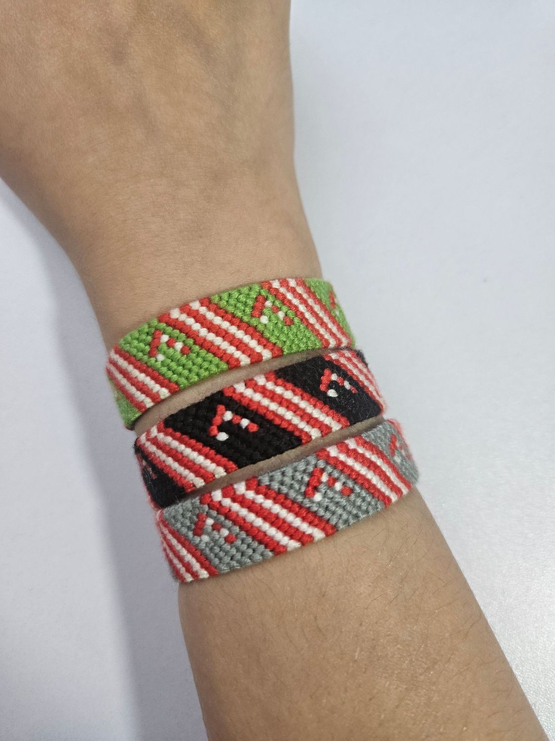 Handmade festive candy cane friendship bracelet